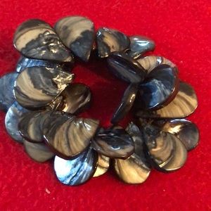 Blue/Black/Silver Grey Shell Stretch Band Bracelet